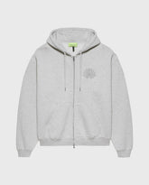 Grijze melange ziphoodie met capuchon en rits, trekkoord en borstlogo