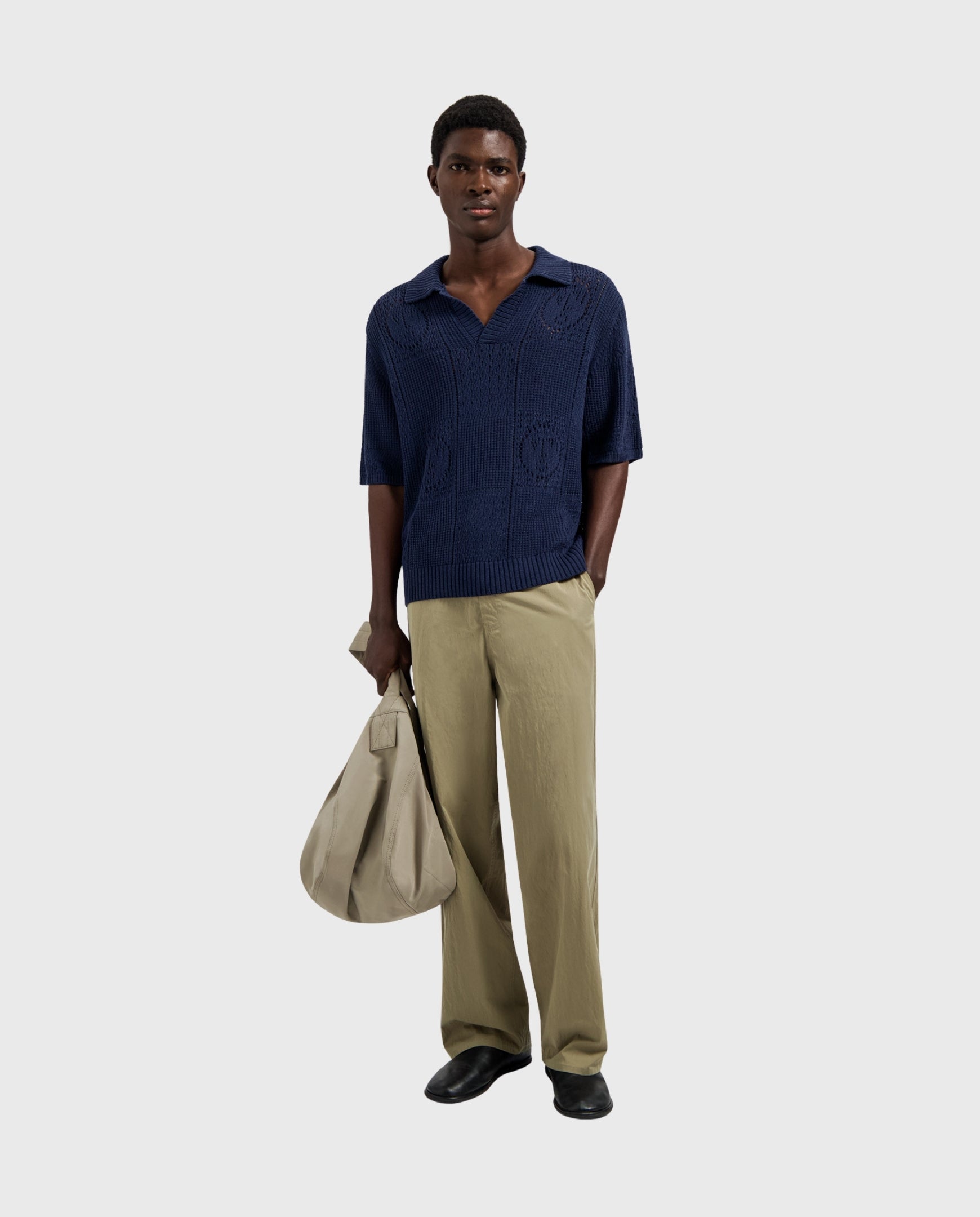 Face Logo Knit Polo Navy Olaf