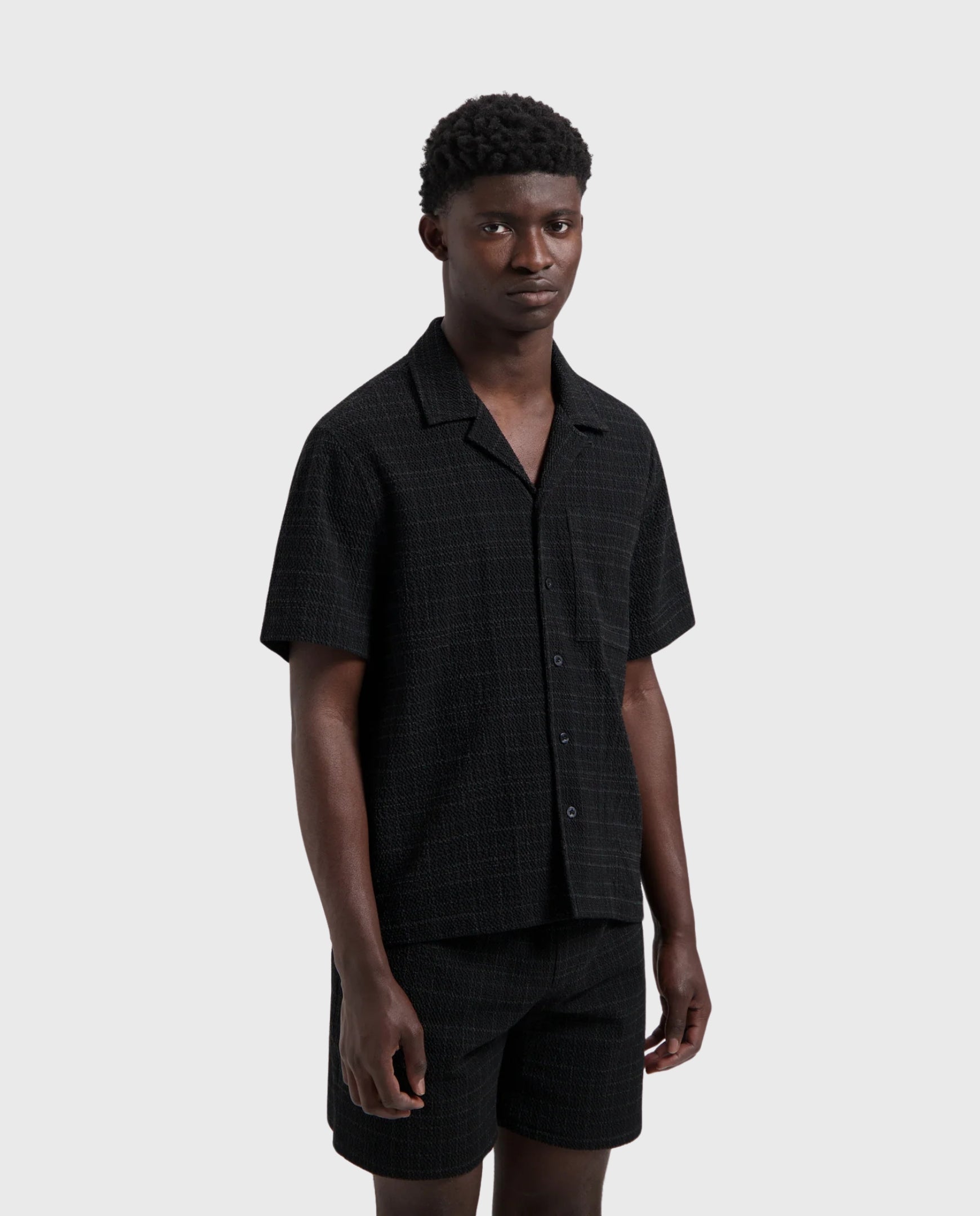 Olaf Fine Check Camp Shirt Black