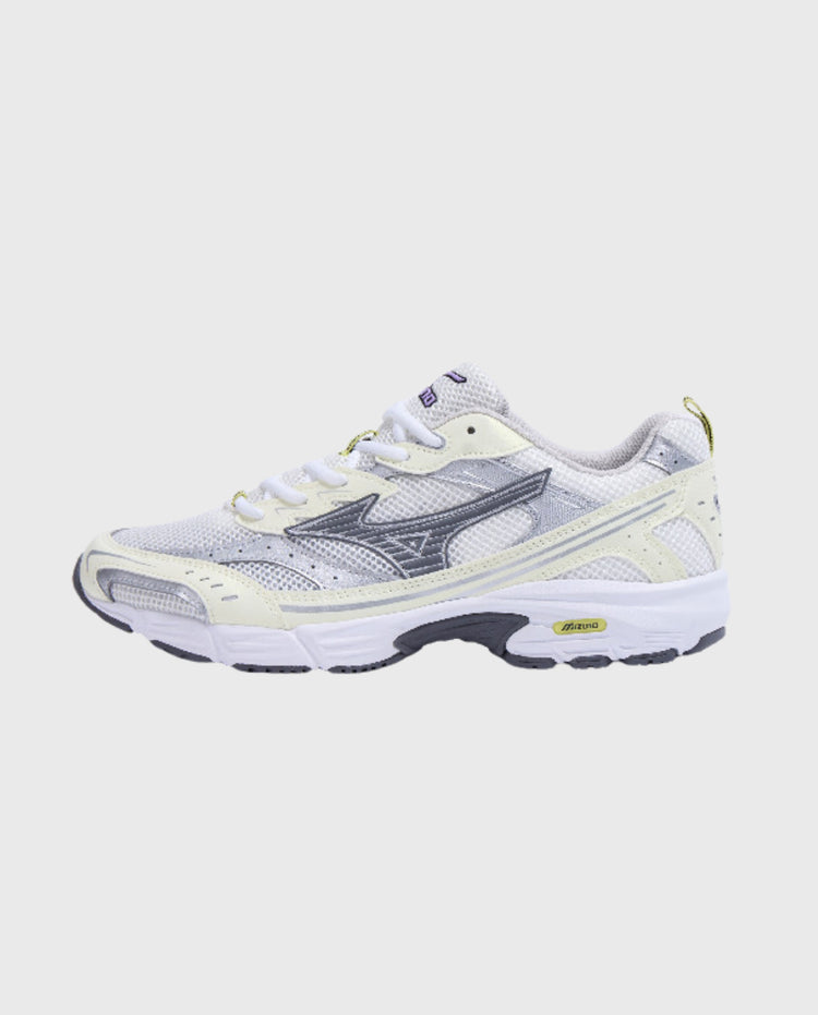 Mizuno hardloopschoen lichtgrijs met groene veterlus en zwarte panelen
