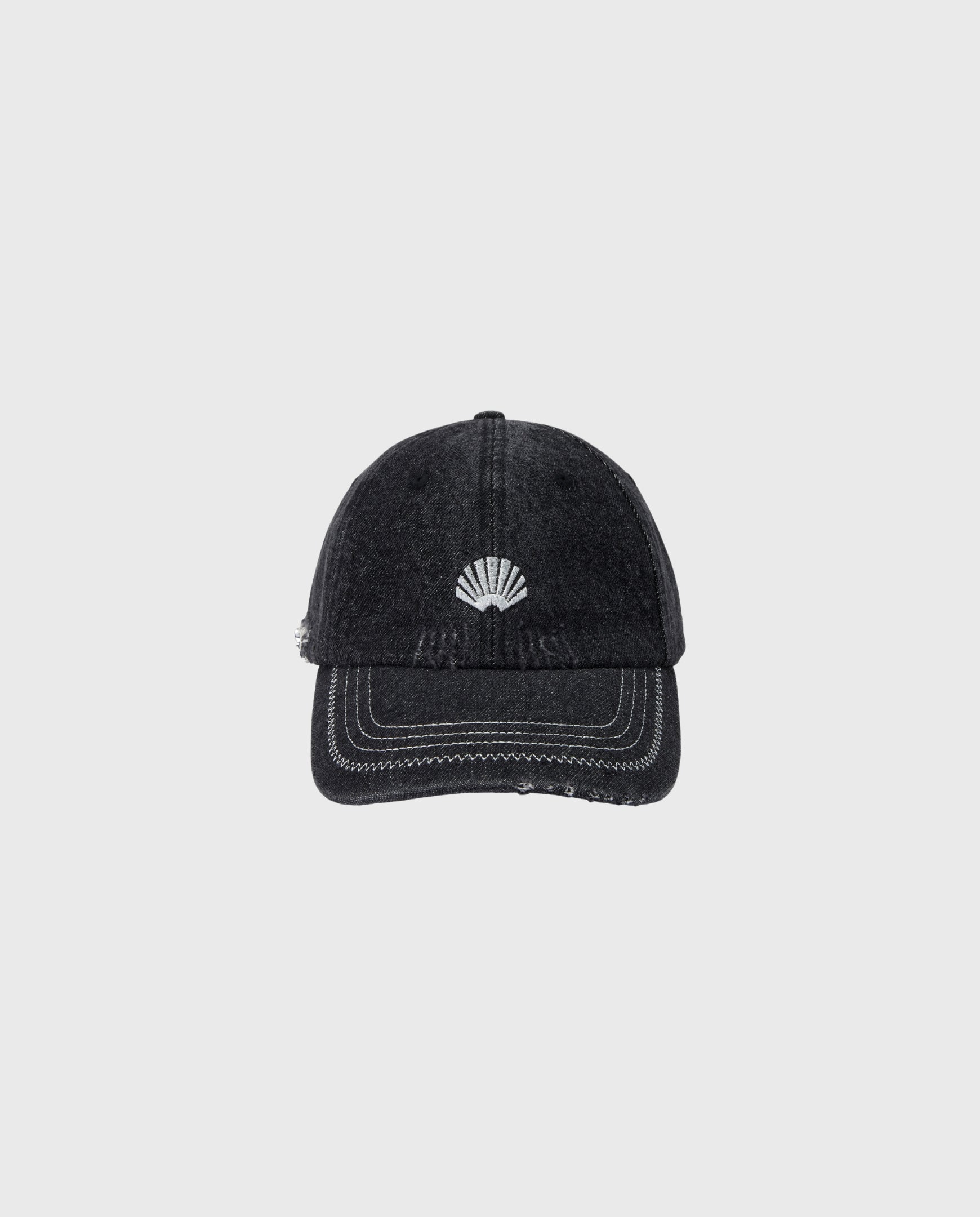 Distressed Logo Cap Denim Black