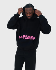 Pink Overlay Hoodie Black
