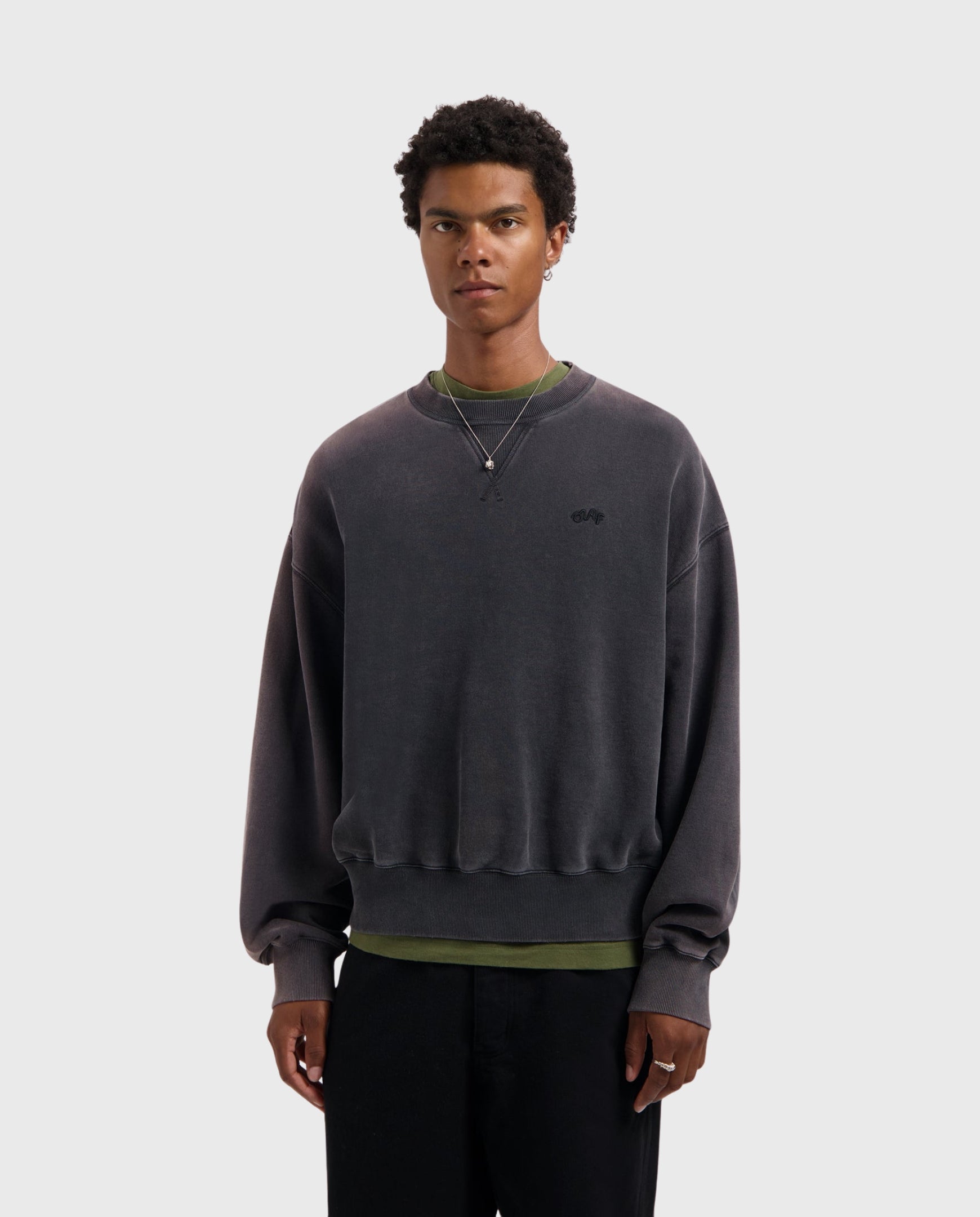 Washed Signature Boxy Crewneck Charcoal