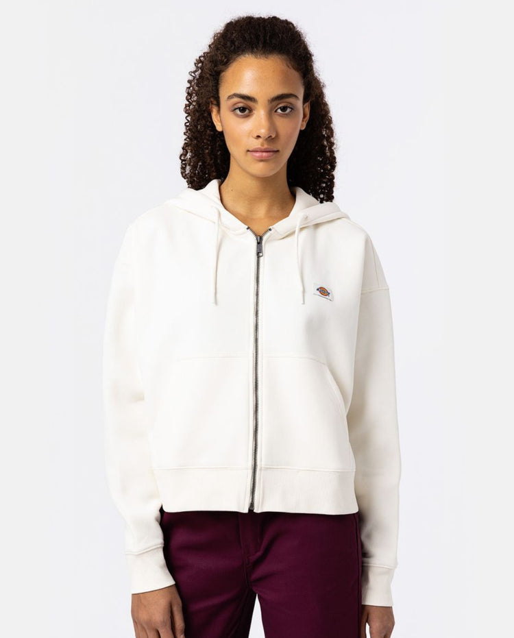 Ecru Oakport sweatvest met capuchon en rits voor, kleine borstlogo
