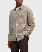 Ruitoverhemd met kraag en knoopsluiting, lange mouwen, beige micro-ruit