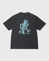 Zwarte T-shirt met ronde hals en blauwe frontprint