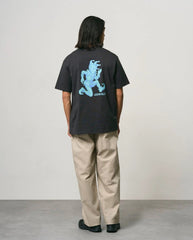 Zwarte T-shirt met blauwe rugprint en ronde hals