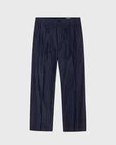 Donkerblauwe Justin denim broek met knoopsluiting en riemlussen