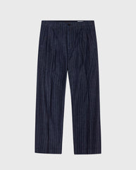Donkerblauwe Justin denim broek met knoopsluiting en riemlussen