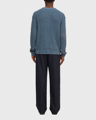 Blauwe crewneck trui met lange mouwen, ribboord aan zoom en manchetten