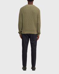 Olijfgroene crewneck trui met lange mouwen en ribboord aan boorden en zoom