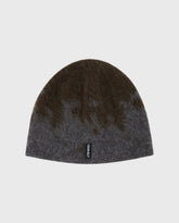 Donkere grijze mohair beanie met spetterpatroon en omslagrand