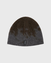Donkere grijze mohair beanie met spetterpatroon en omslagrand