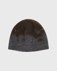 Donkere grijze mohair beanie met spetterpatroon, plat bovenaan