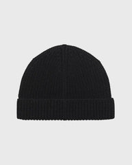 Zwarte beanie met omgeslagen boord, effen gebreid