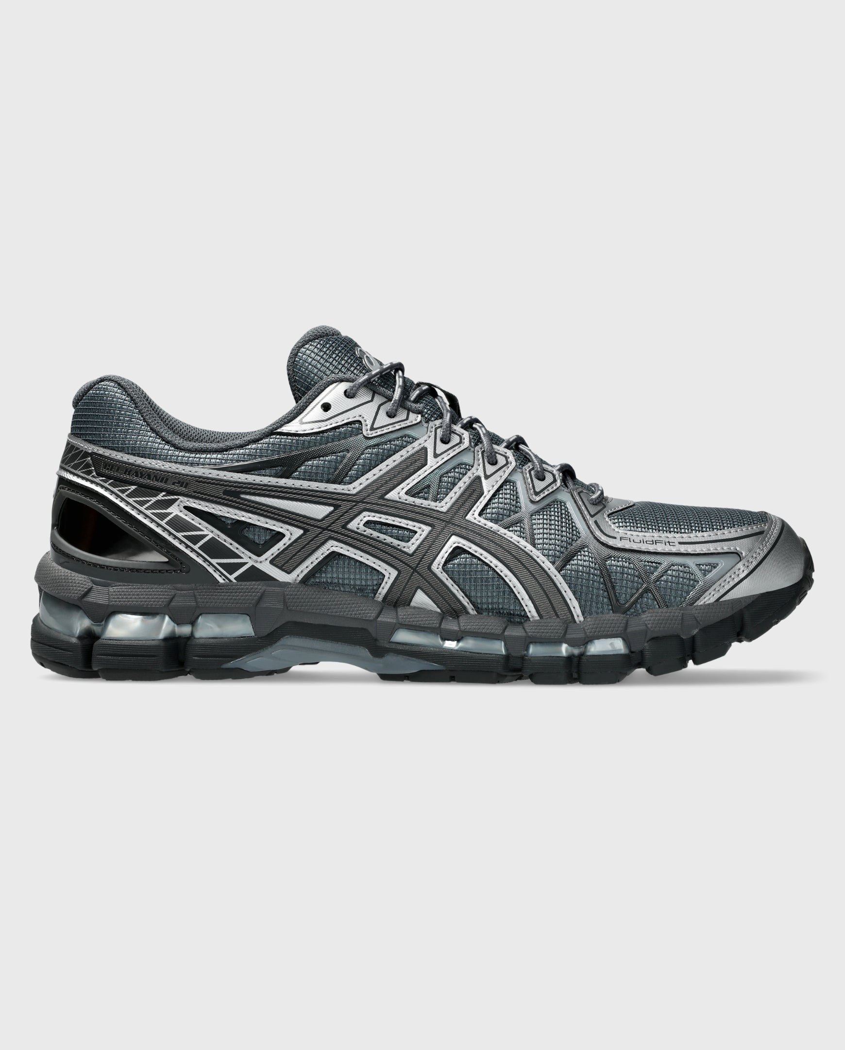 Asics Gel-Kayano 20 hardloopschoen grijs met zwarte zoolrand en zijlogo's