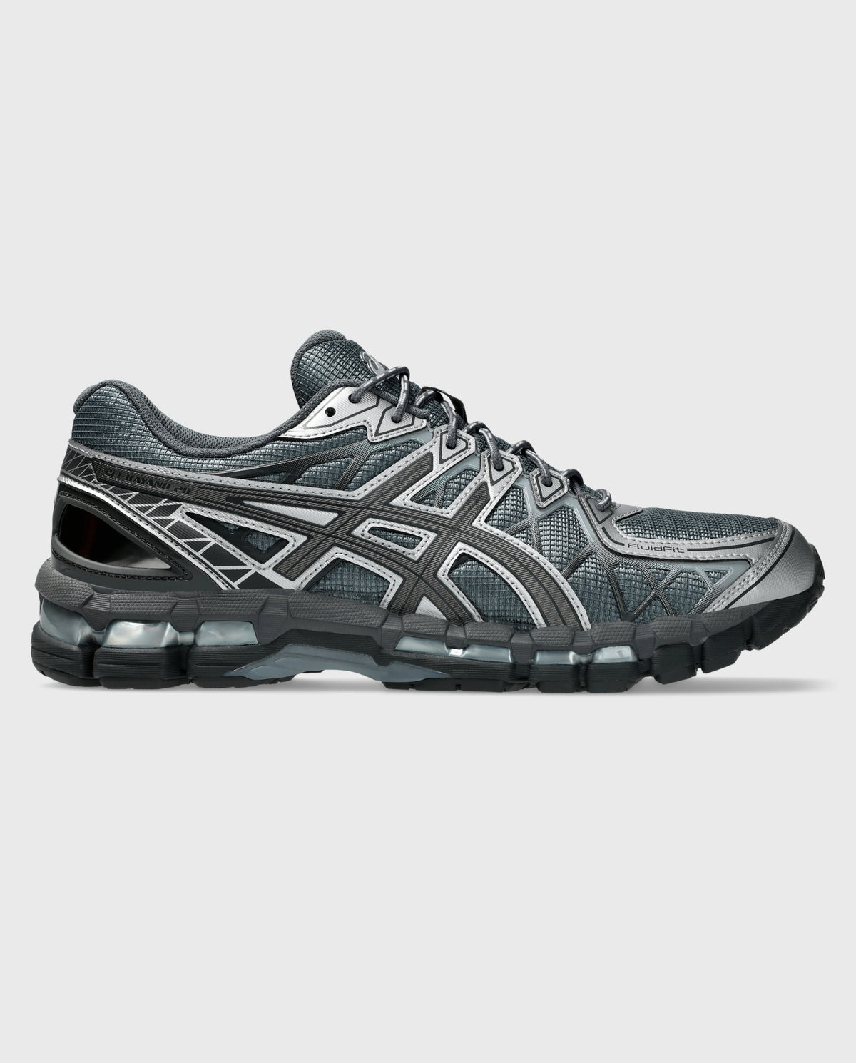 Asics Gel-Kayano 20 hardloopschoen grijs met zwarte zoolrand en zijlogo's