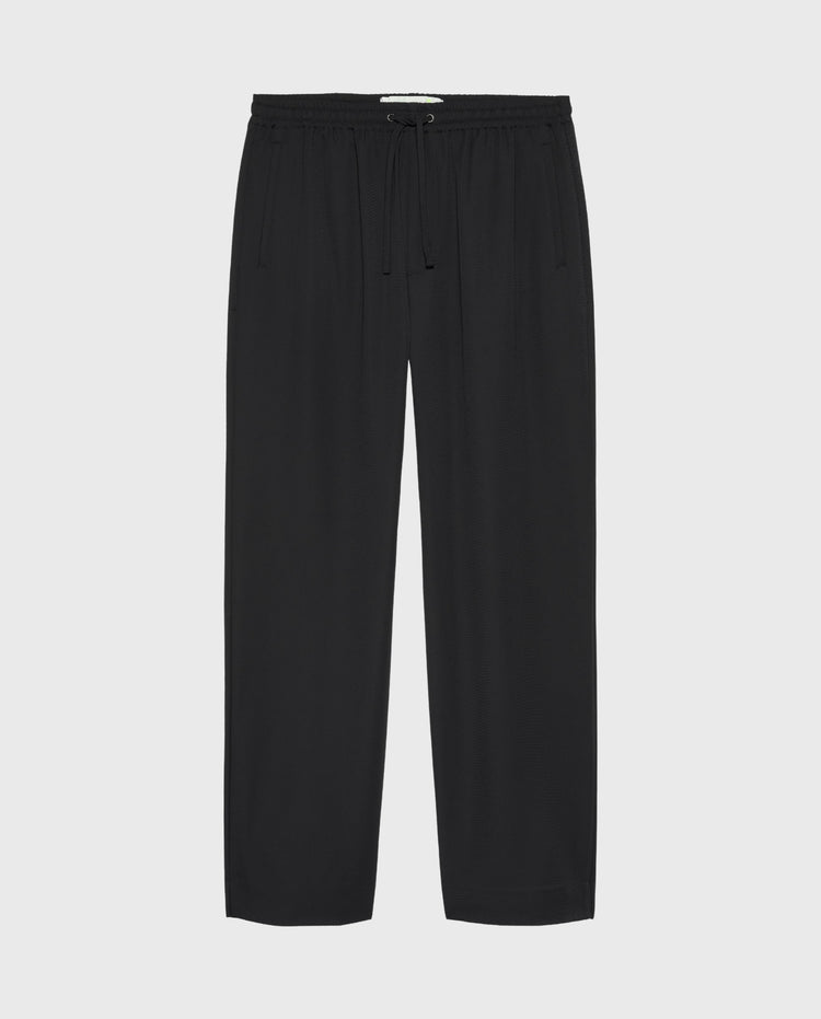 Zwarte werkbroek met wijde pijpen en elastische tailleband