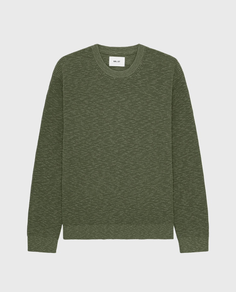 Groene melange crewneck trui met lange mouwen, ronde hals, gebreide stof