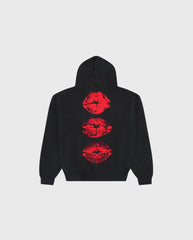 Red Lips Knitted Hoodie Black