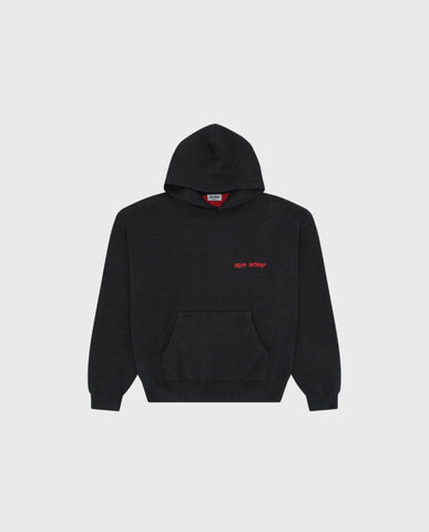 Red Lips Knitted Hoodie Black