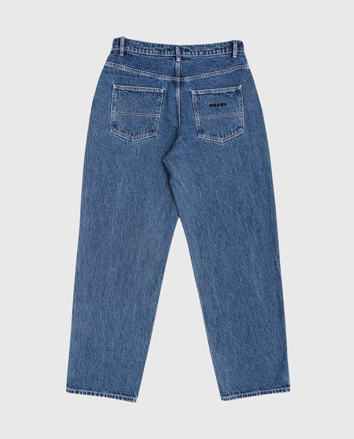 Donkerblauwe denim spijkerbroek met rechte pijpen en twee voorzakken