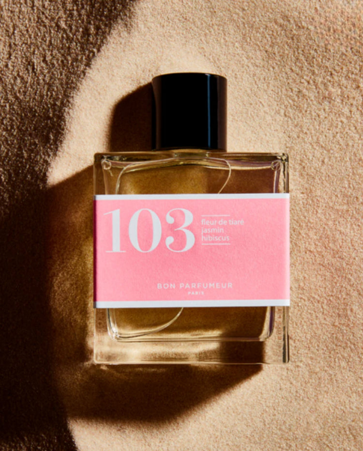 Bon Parfumeur eau de toilette: transparante parfumfles met zwarte dop en roze etiket