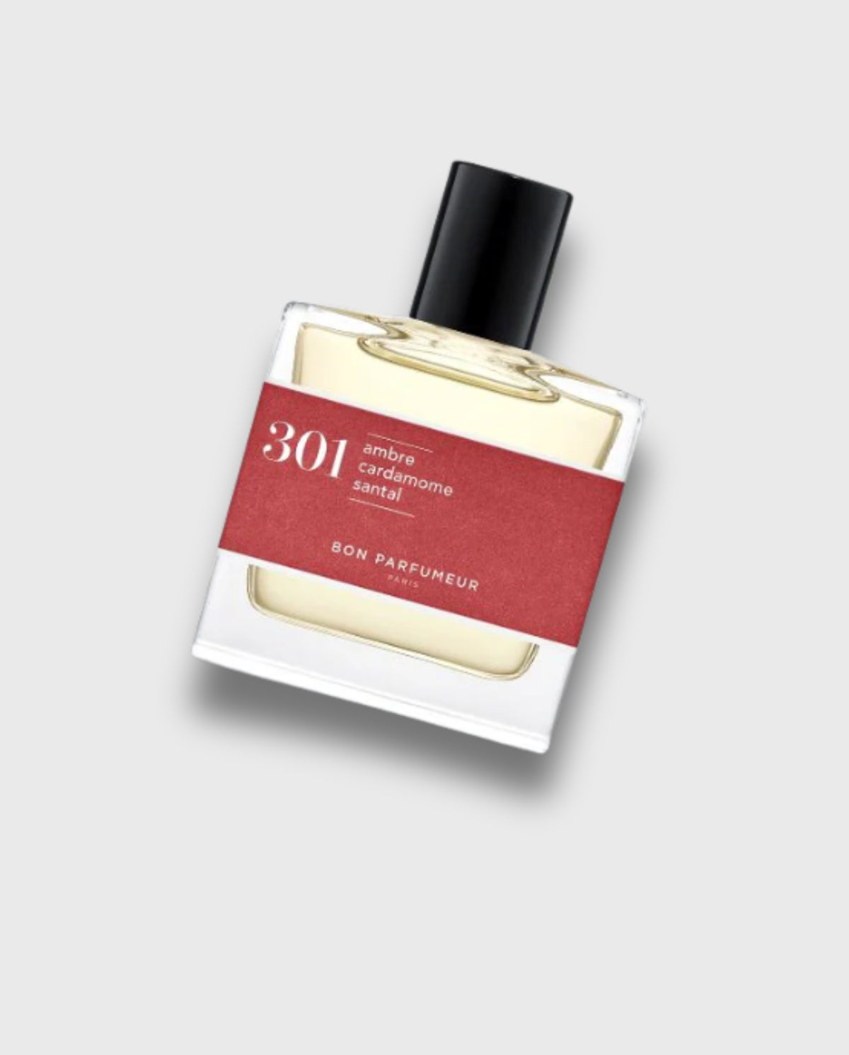 Vierkante parfumfles Bon Parfumeur 301, 30 ml, met zwarte dop en rode band