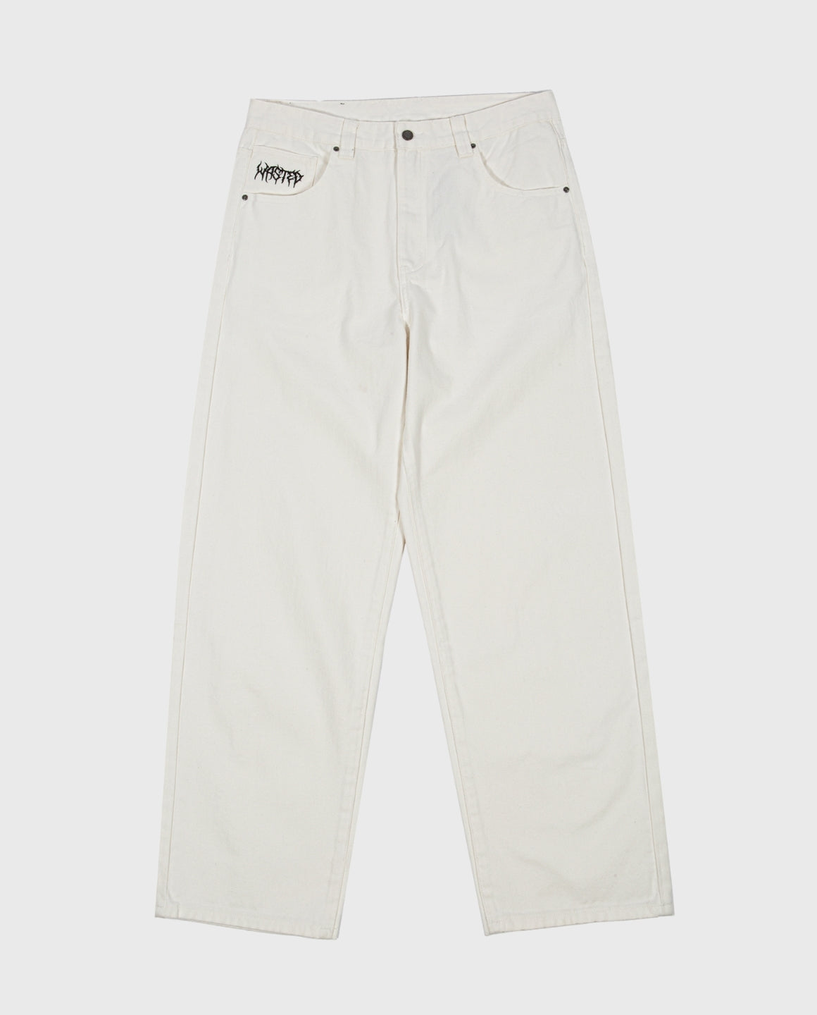 Casper broek off-white platgelegd, rechte pijpen met steekzakken en knoopsluiting