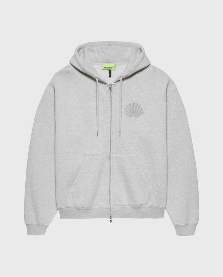 Grijze melange ziphoodie met capuchon en rits, trekkoord en borstlogo
