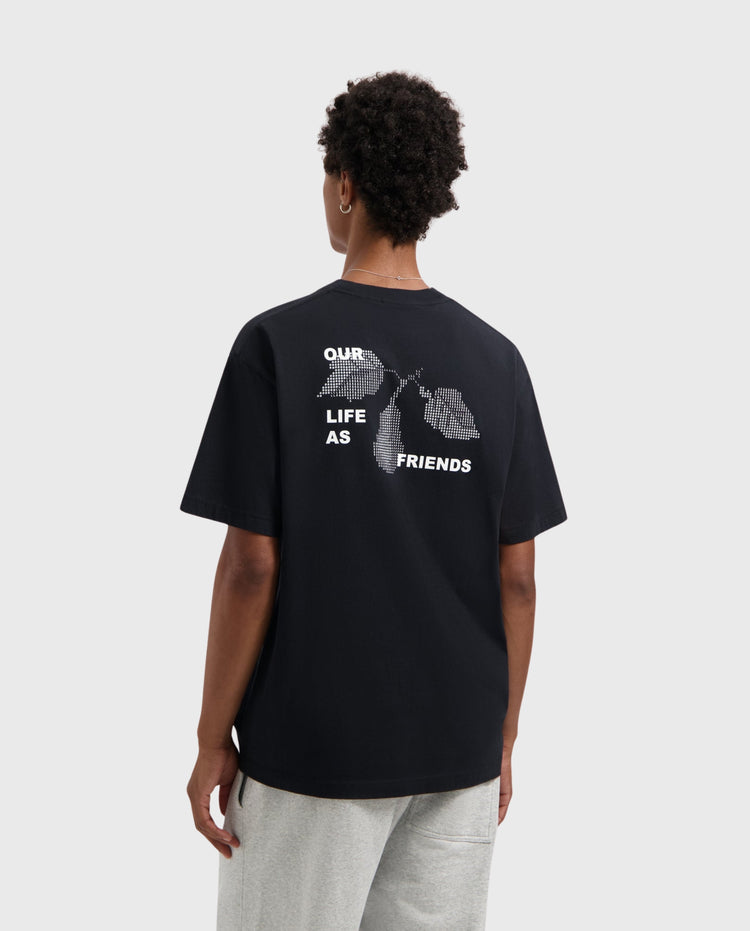 Zwart T-shirt met rugprint 'OUR LIFE AS FRIENDS'