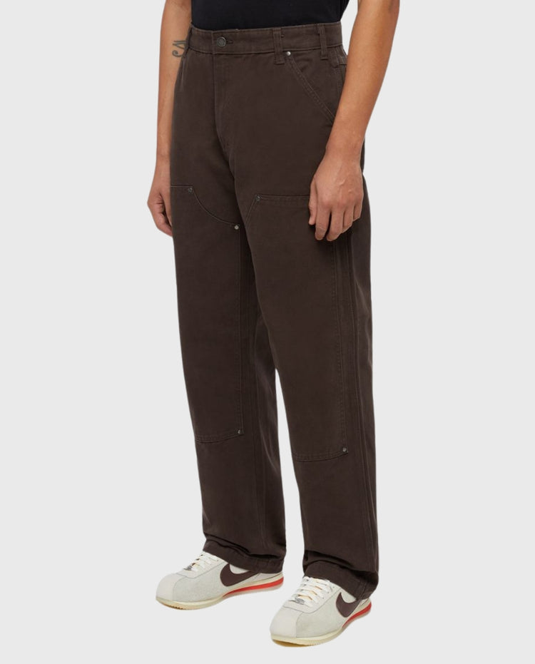Bruine duck canvas broek met zijnaad en insteekzakken, rechte pijpen