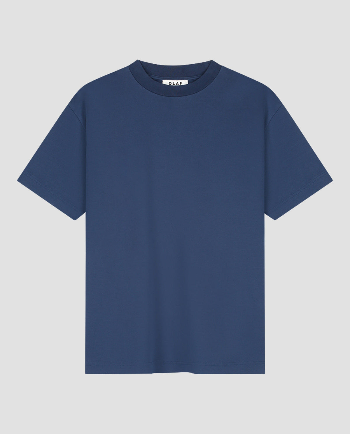 Donkerblauwe effen T-shirt met ronde hals en korte mouwen, vooraan
