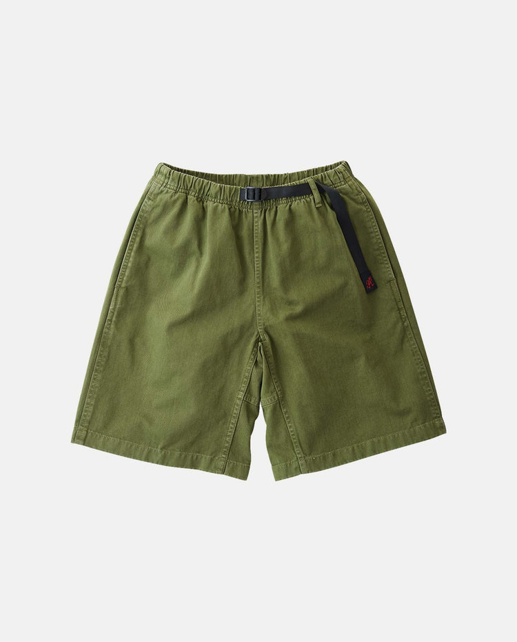 Olijfgroene korte broek met elastische tailleband en zijzakken