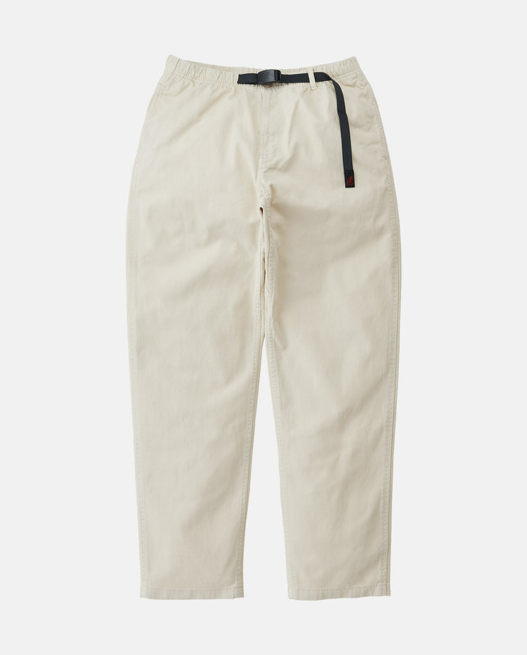 Crèmekleurige broek met rechte pijpen en zwarte trekkoordsluiting