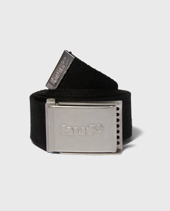 HUF grinderriem met zwarte band en zilveren gesp met HUF-logo