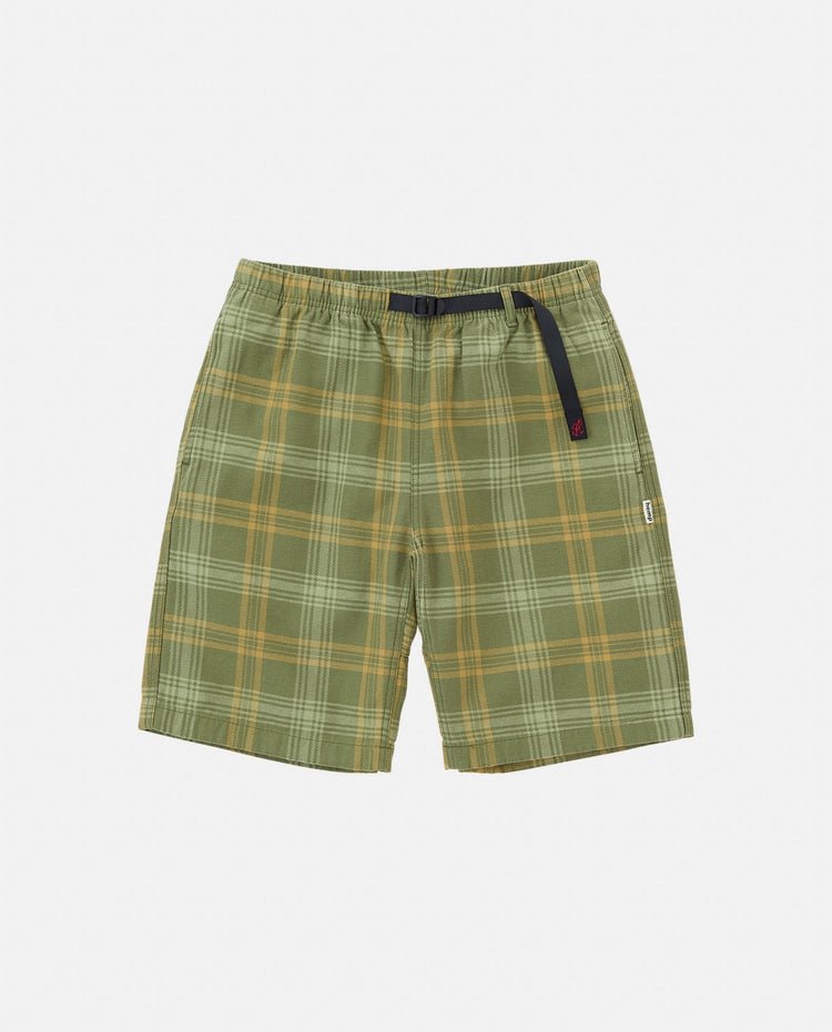 Hennep korte broek met ruitpatroon, groene korte pijpen en trekkoord aan taille