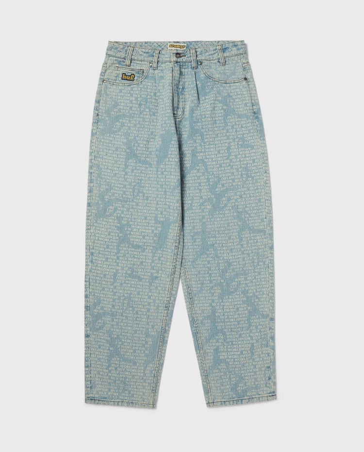Lichtblauwe ceremoniebroek met all-over logoprint, knoopgulp en steekzakken.