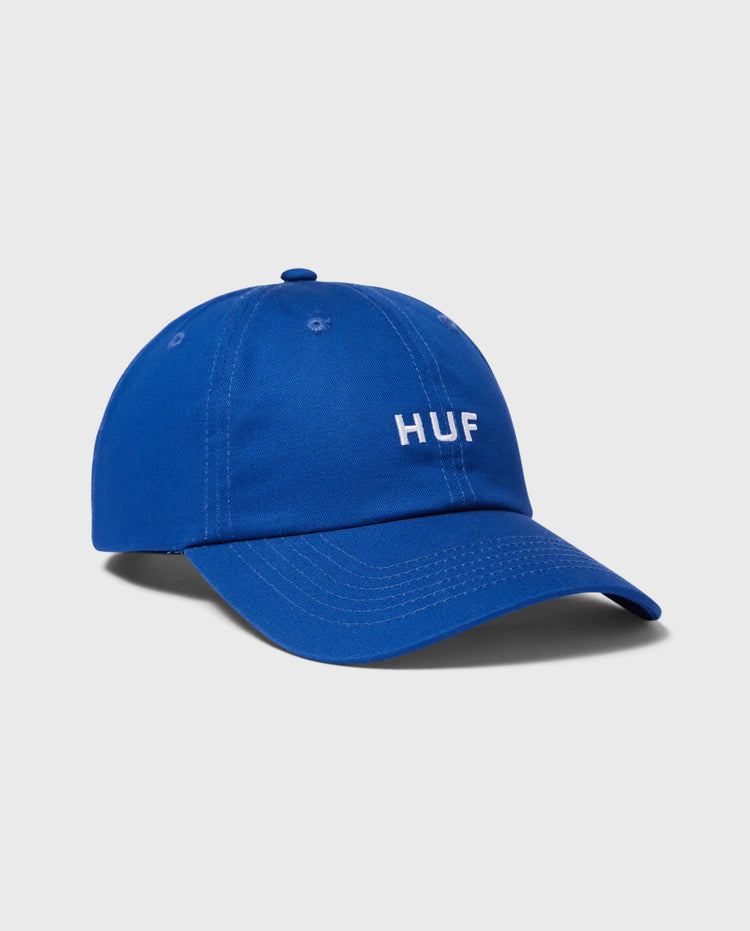 Huf 6-panel pet blauw met HUF-logoprint voorop