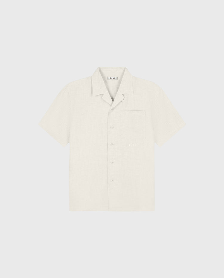 Linnenblend overhemd offwhite met borstzak, knoopsluiting en kraag