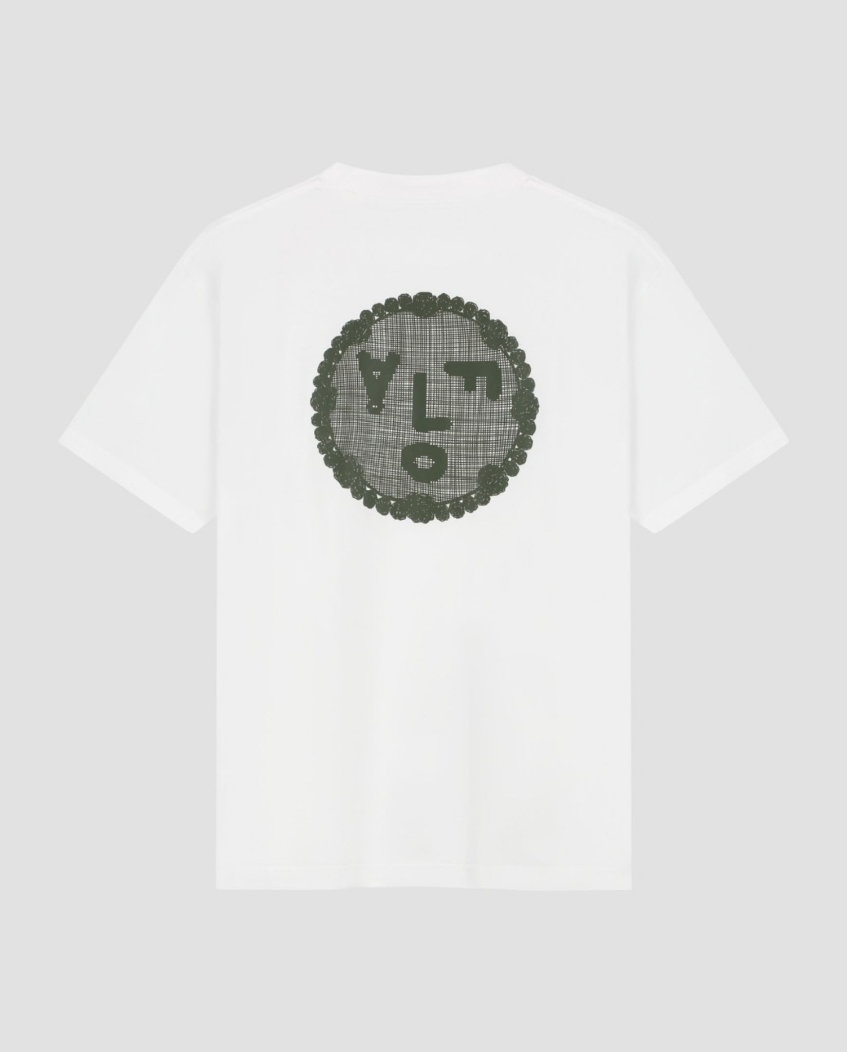 Wit T-shirt met grote groene ronde print op de achterkant
