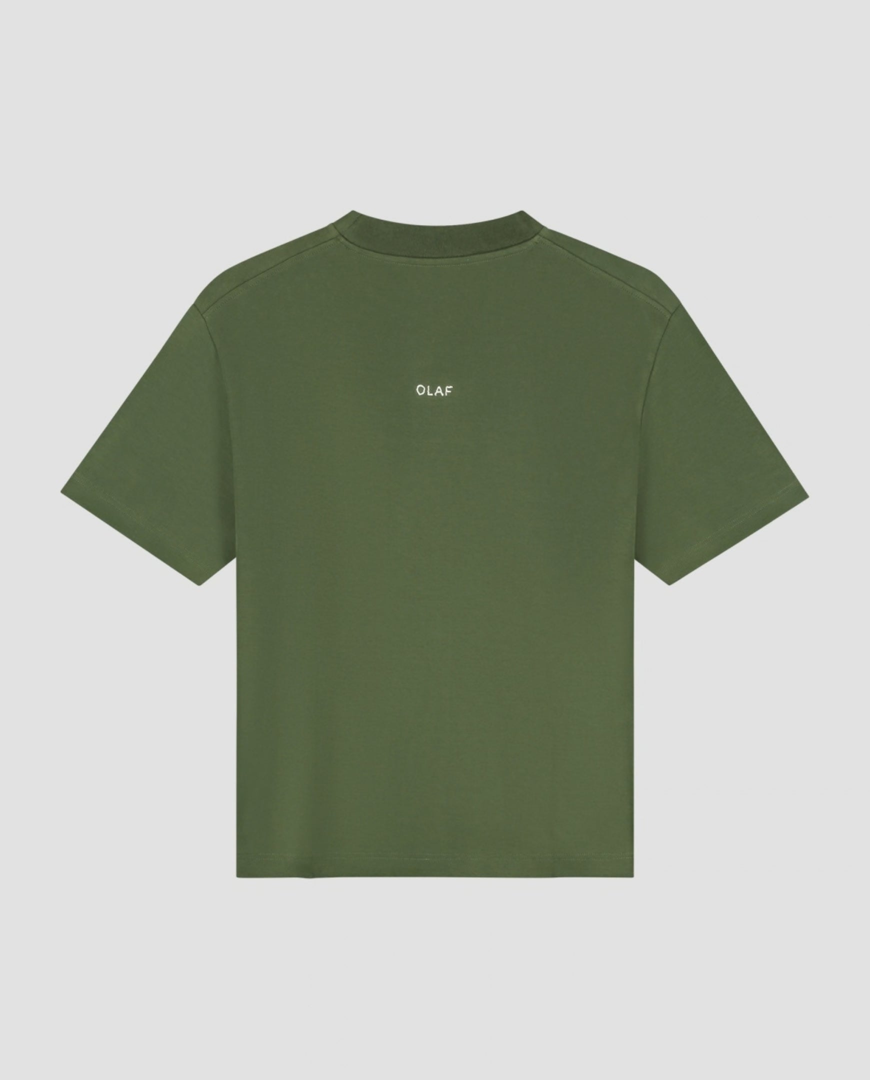 Groene T-shirt achteraan met ronde hals en kleine logo-opdruk
