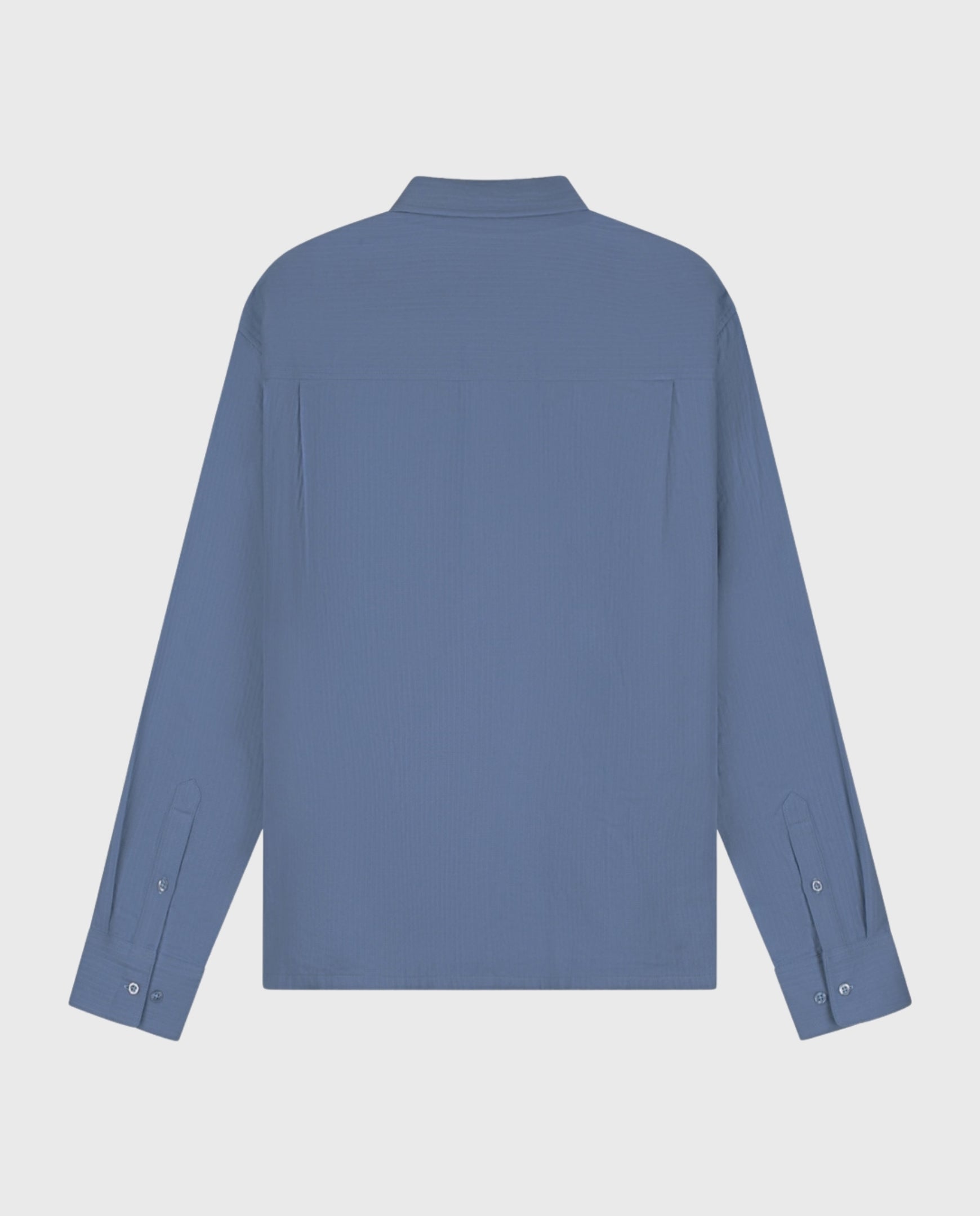Boxy overhemd met knoopsluiting, dusty blue, borstzak en knoopmanchetten