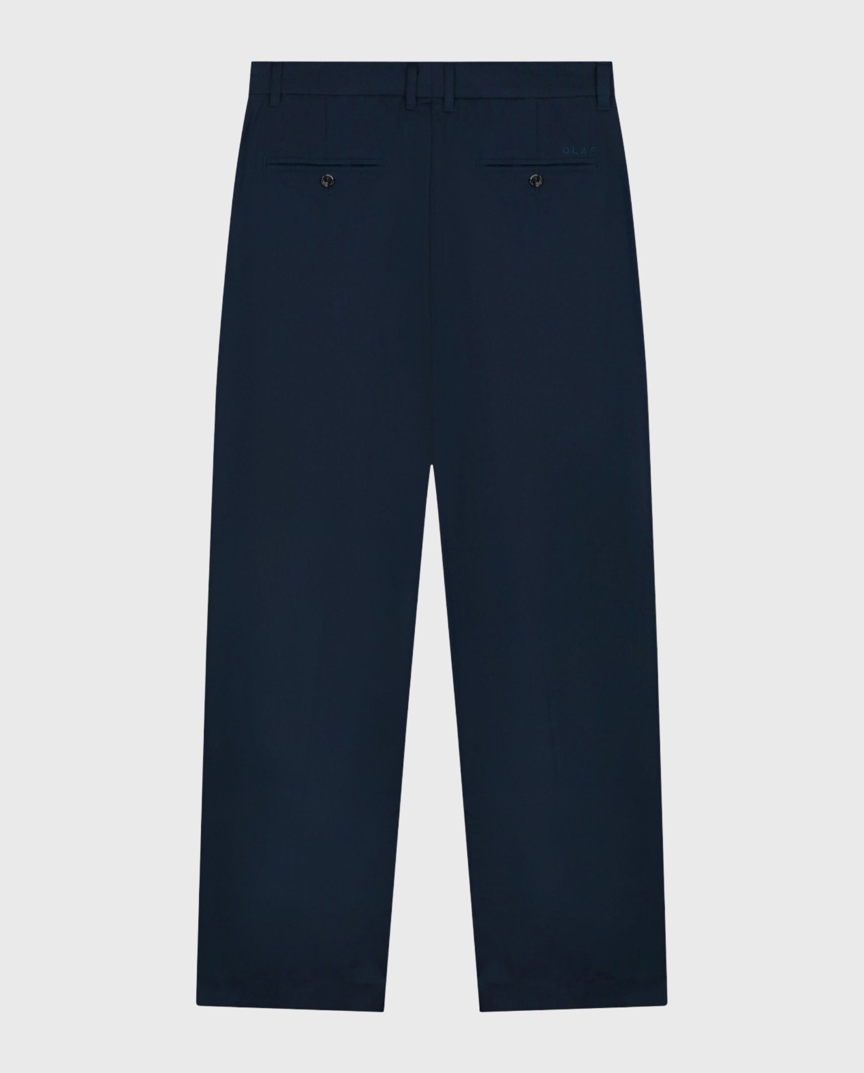Donkerblauwe wolblend plooibroek met wijde pijpen en knoopsluiting