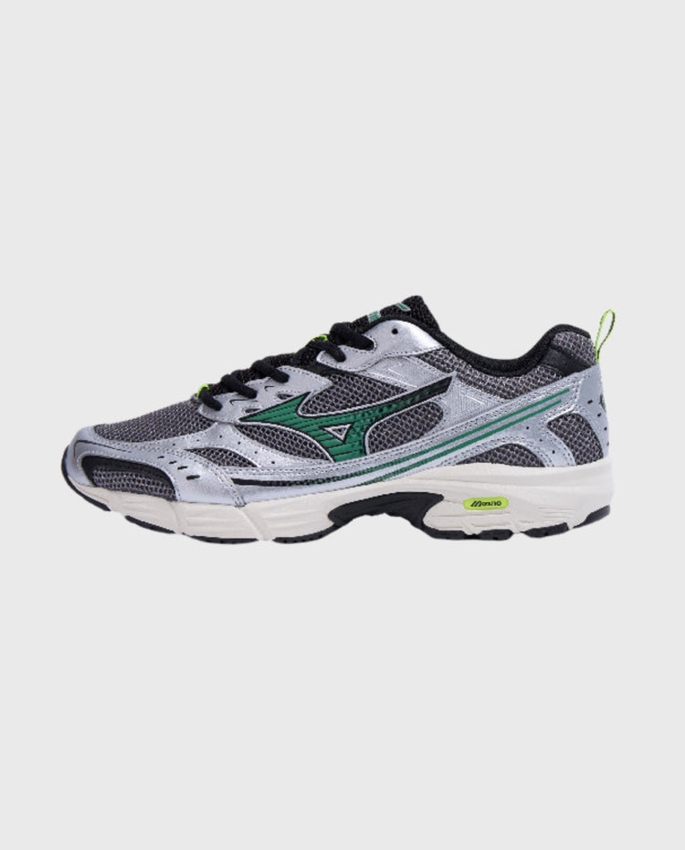 Mizuno MXR sneaker in grijs met groene accenten en zwarte veters