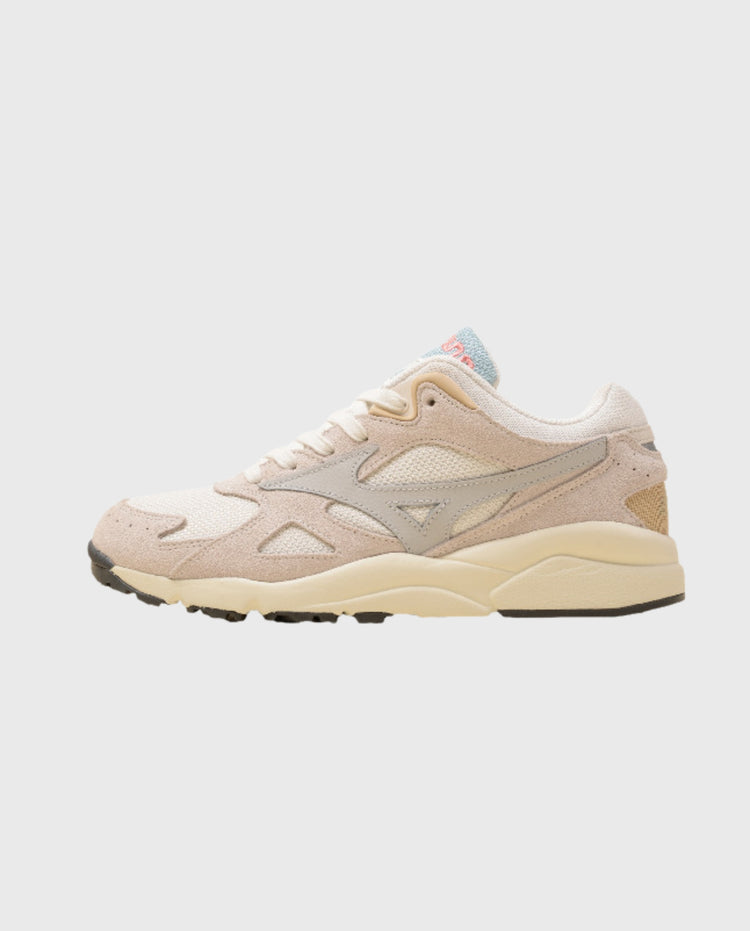 Sneaker met veters, lichtbeige bovenwerk en crèmekleurige tussenzool