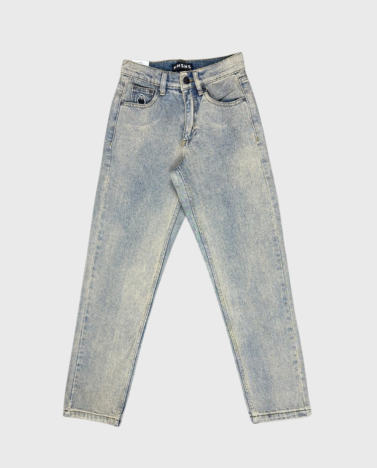 Spijkerbroek NNSNS in lichtblauwe denim met knoopsluiting, rits en rechte pijpen