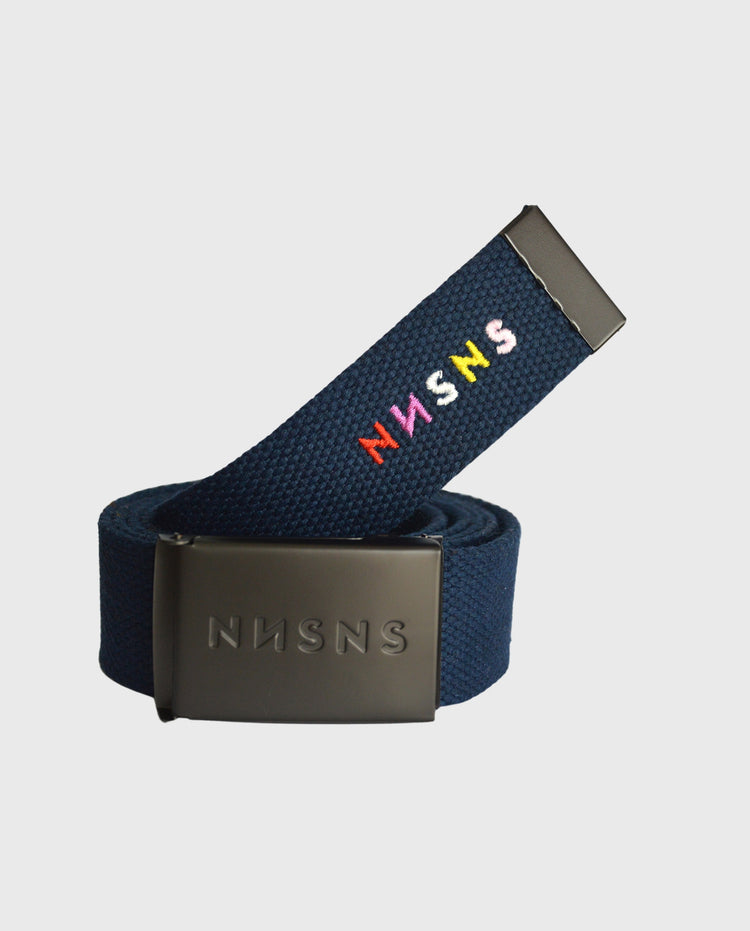 NNSNS riem met donkerblauwe geweven band en gunmetal gesp
