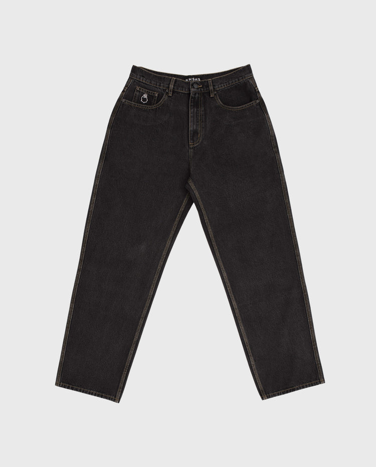 Bigfoot zwart gewassen denimjeans met knoopsluiting en riemlussen, rechte pijpen