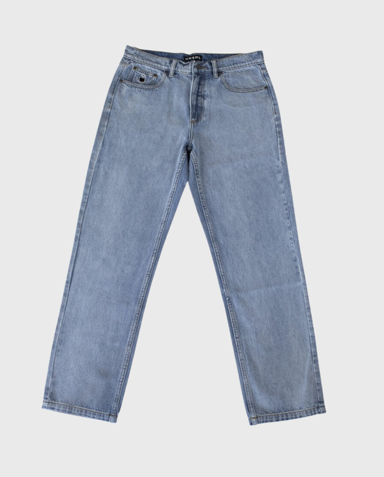 Licht stone-washed denim jeans met knoopsluiting en voorzakken